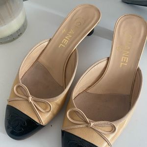 Vintage two tone Chanel mules